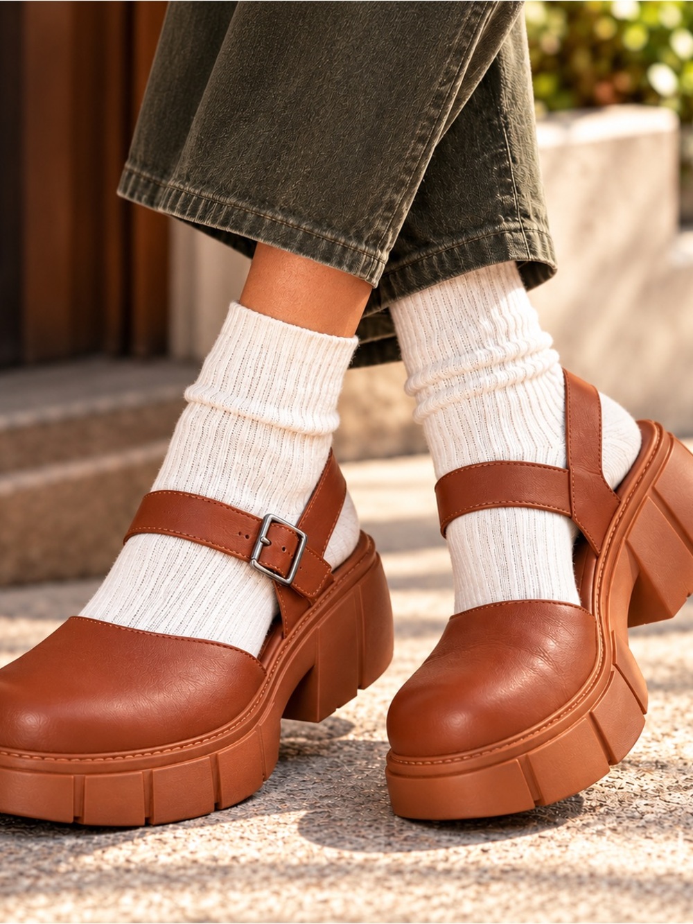 Free People Brown Chunky Mary Jane Platform Shoes